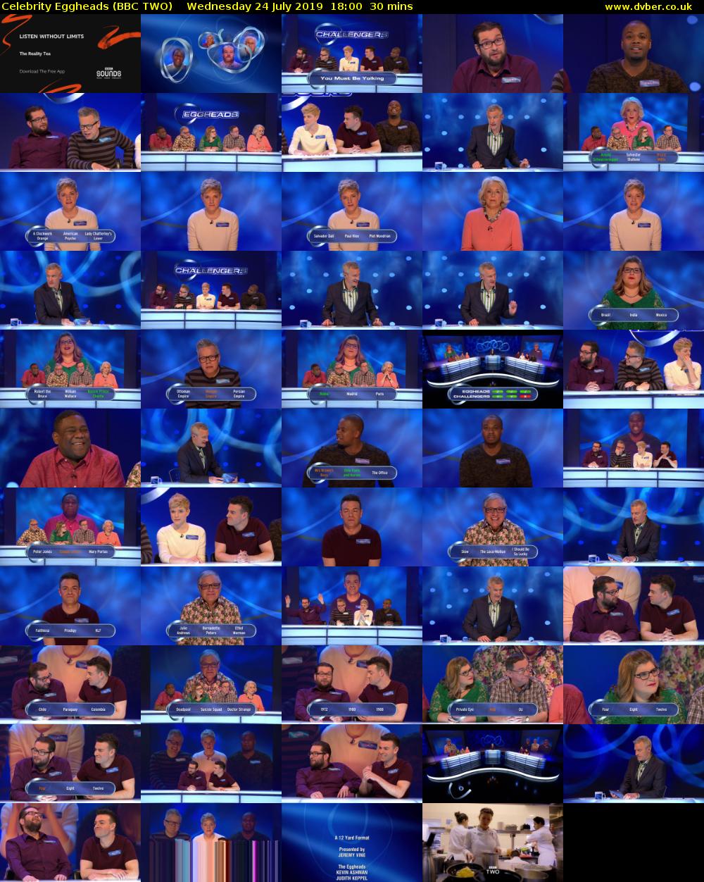 Celebrity Eggheads (BBC TWO) Wednesday 24 July 2019 18:00 - 18:30