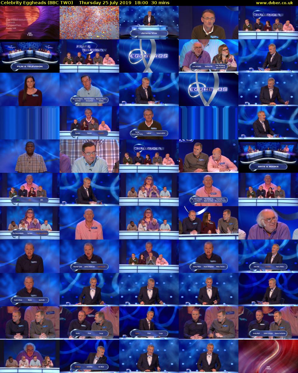 Celebrity Eggheads (BBC TWO) Thursday 25 July 2019 18:00 - 18:30
