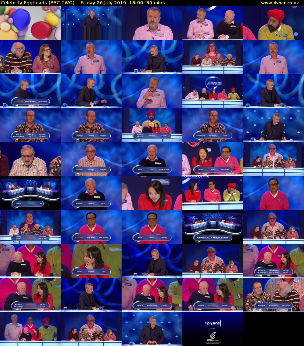 Celebrity Eggheads (BBC TWO) Friday 26 July 2019 18:00 - 18:30