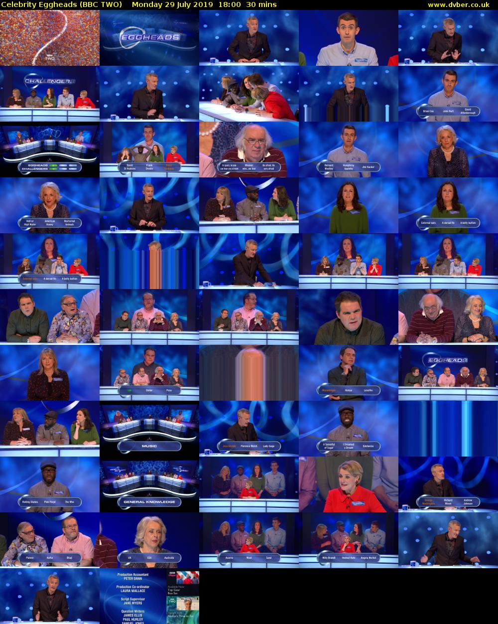 Celebrity Eggheads (BBC TWO) Monday 29 July 2019 18:00 - 18:30