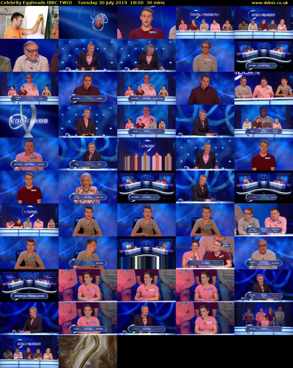 Celebrity Eggheads (BBC TWO) Tuesday 30 July 2019 18:00 - 18:30