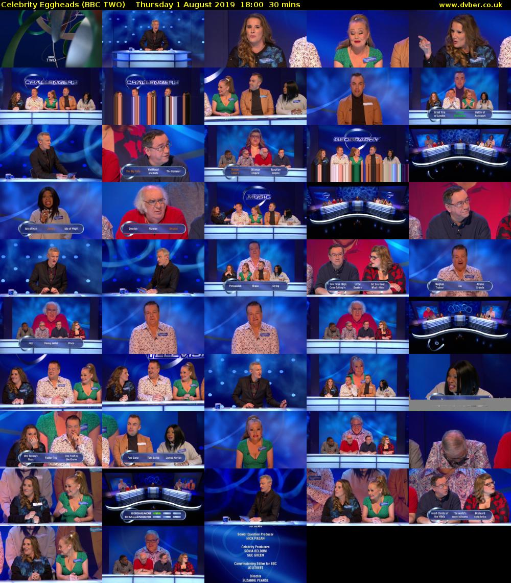 Celebrity Eggheads (BBC TWO) Thursday 1 August 2019 18:00 - 18:30