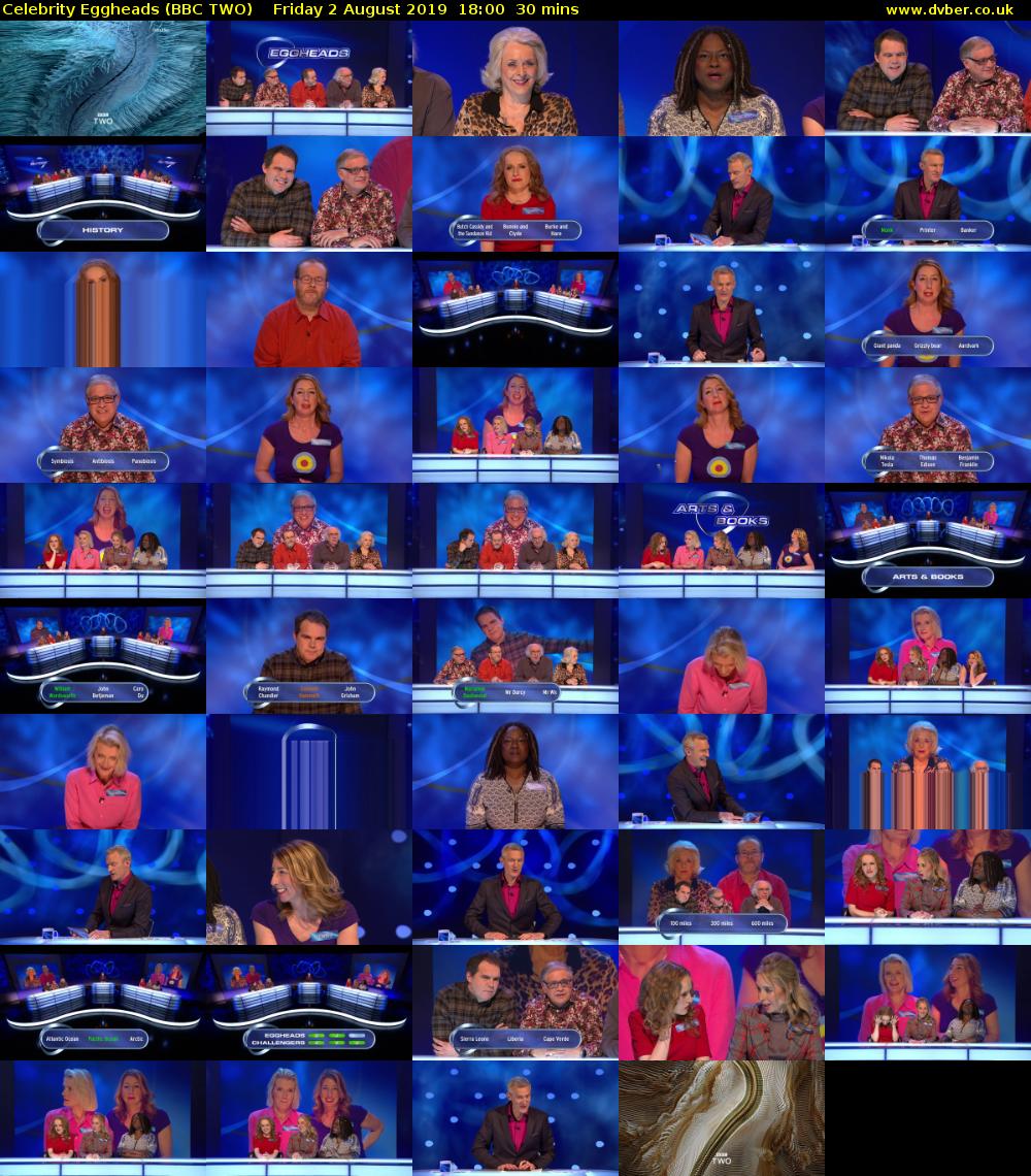 Celebrity Eggheads (BBC TWO) Friday 2 August 2019 18:00 - 18:30