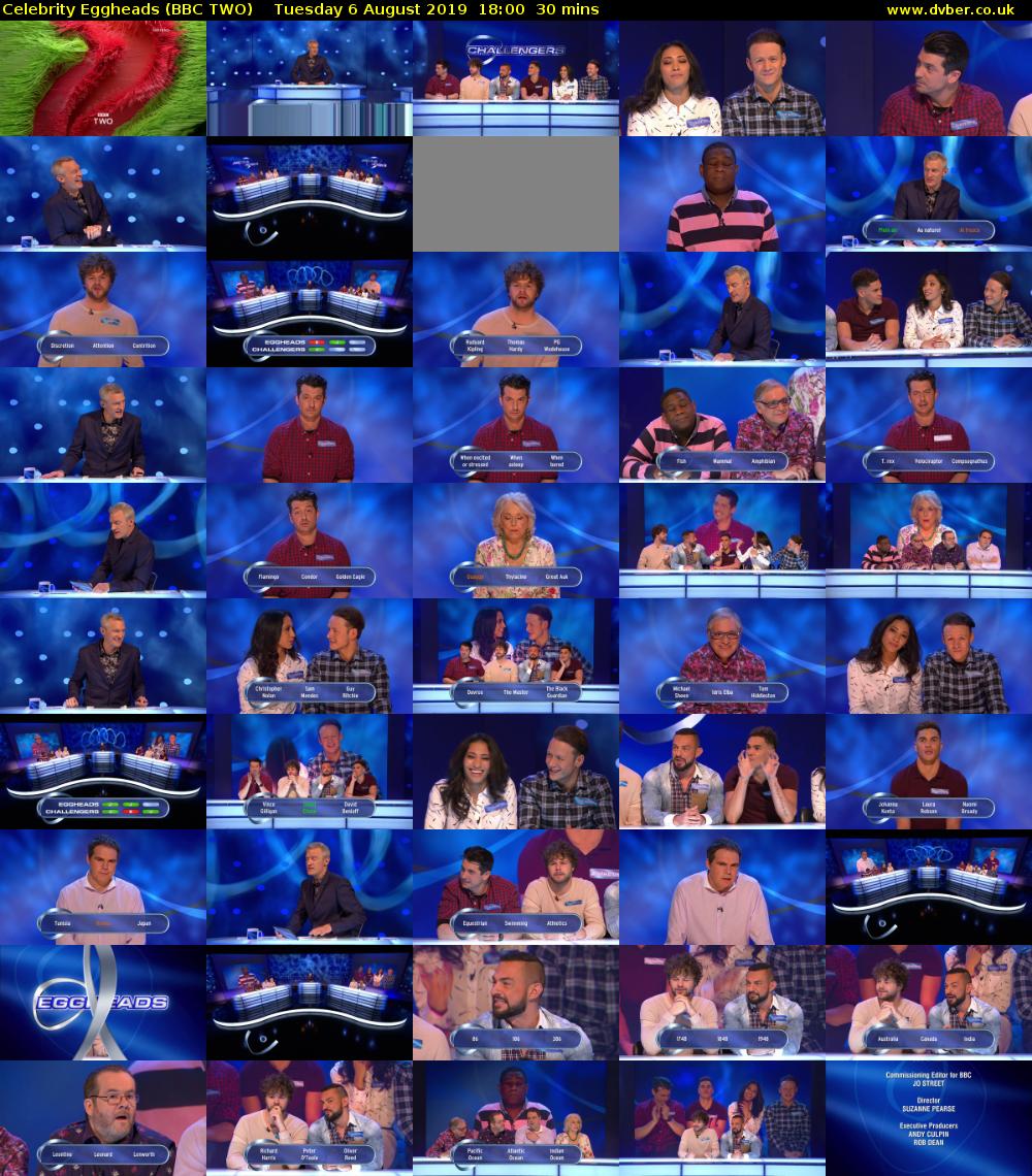 Celebrity Eggheads (BBC TWO) Tuesday 6 August 2019 18:00 - 18:30