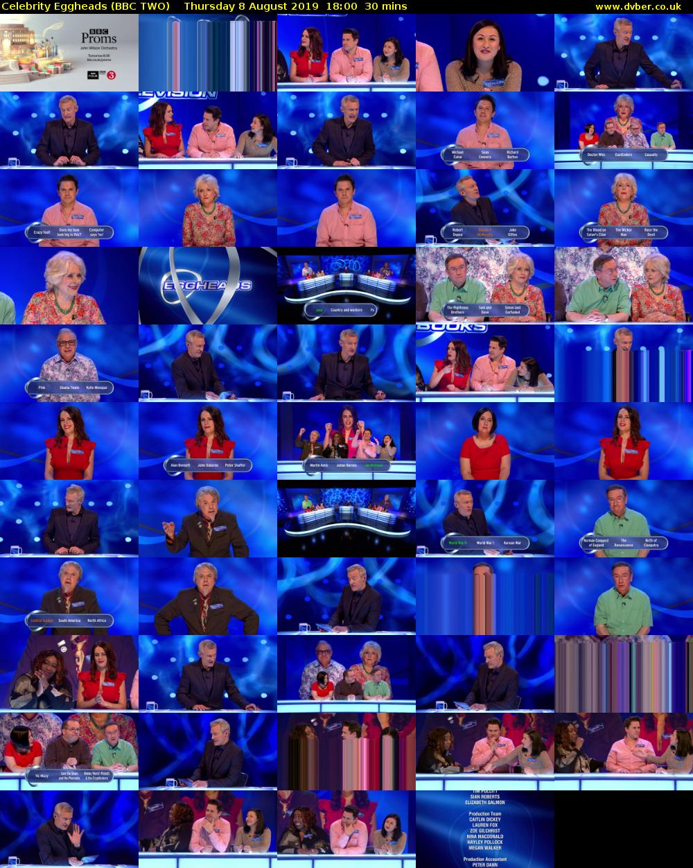 Celebrity Eggheads (BBC TWO) Thursday 8 August 2019 18:00 - 18:30