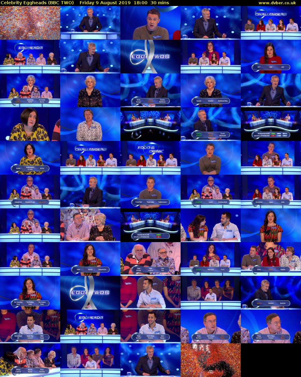 Celebrity Eggheads (BBC TWO) Friday 9 August 2019 18:00 - 18:30