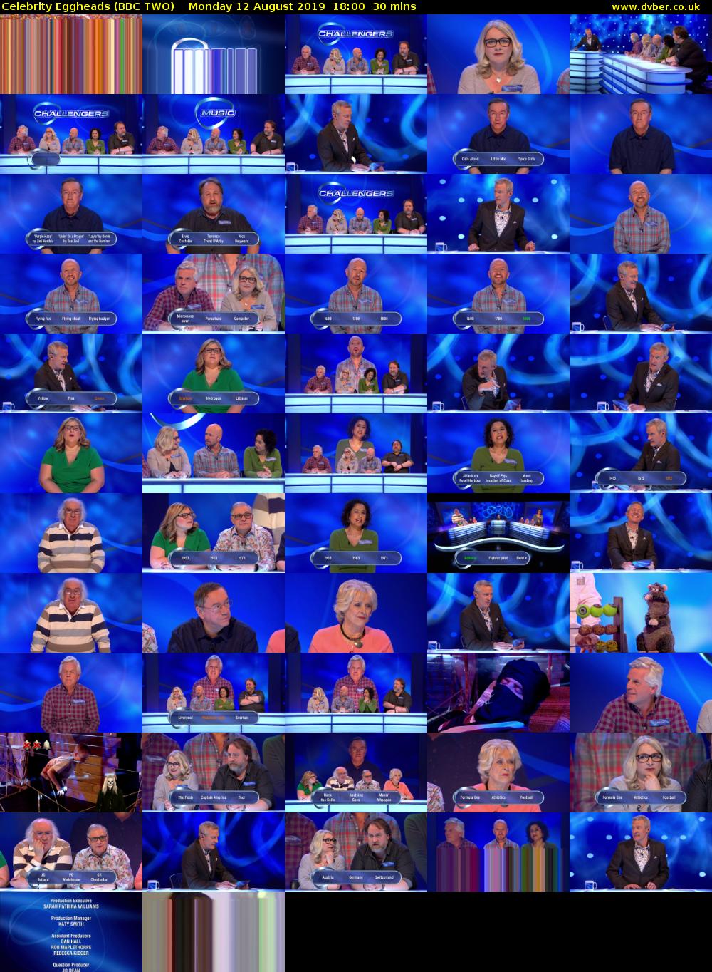 Celebrity Eggheads (BBC TWO) Monday 12 August 2019 18:00 - 18:30