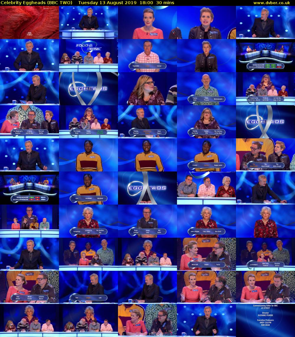 Celebrity Eggheads (BBC TWO) Tuesday 13 August 2019 18:00 - 18:30