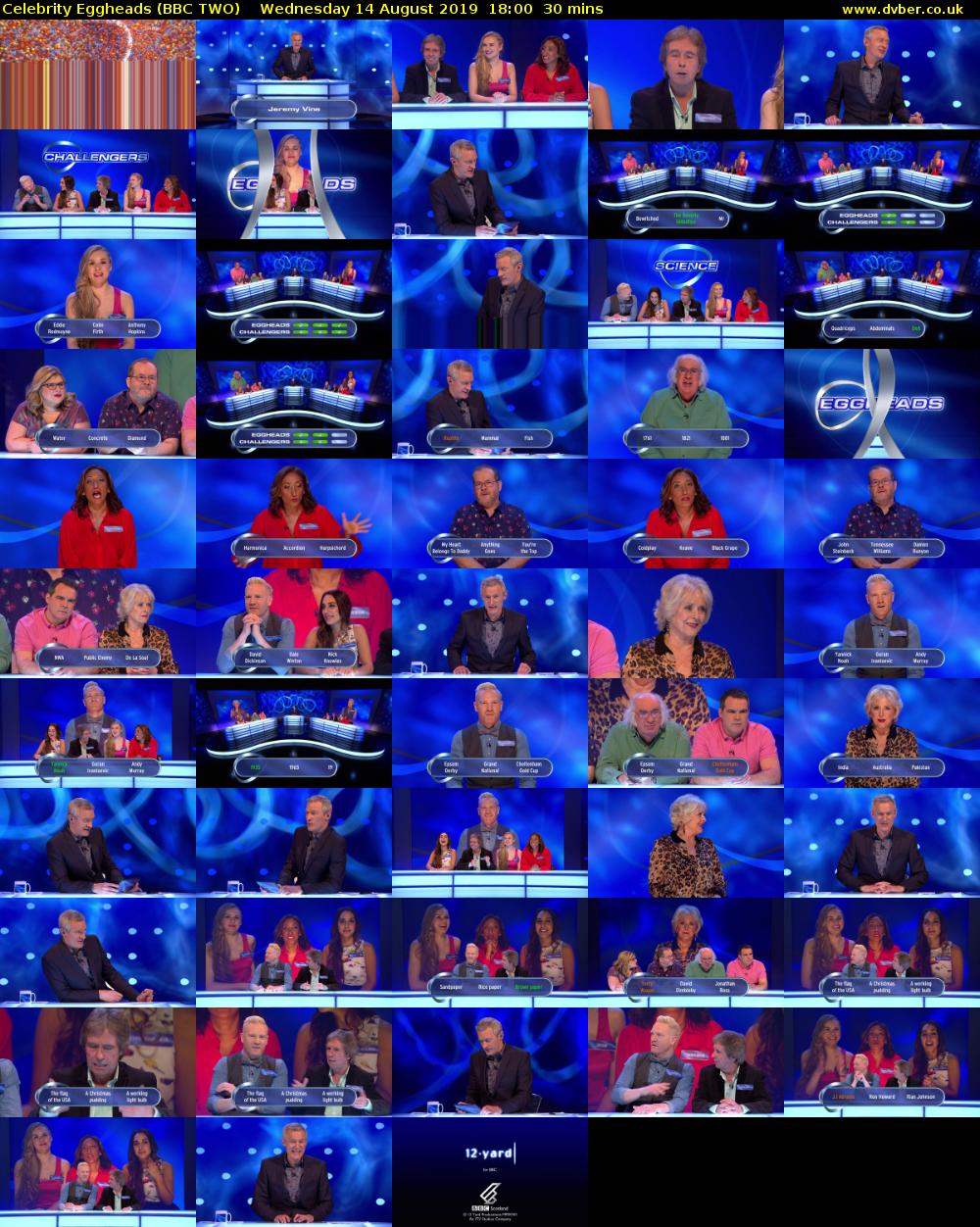 Celebrity Eggheads (BBC TWO) Wednesday 14 August 2019 18:00 - 18:30