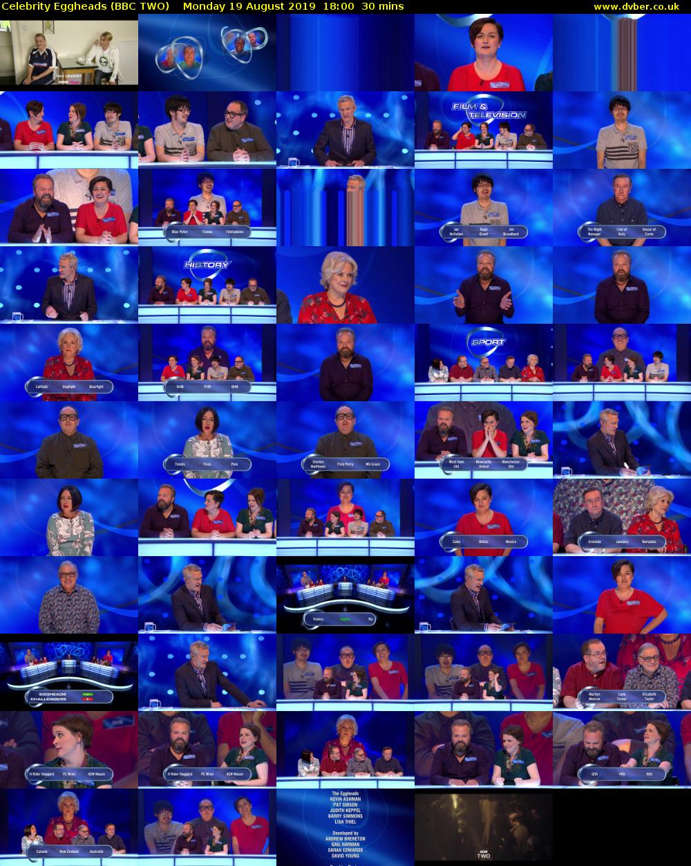 Celebrity Eggheads (BBC TWO) Monday 19 August 2019 18:00 - 18:30