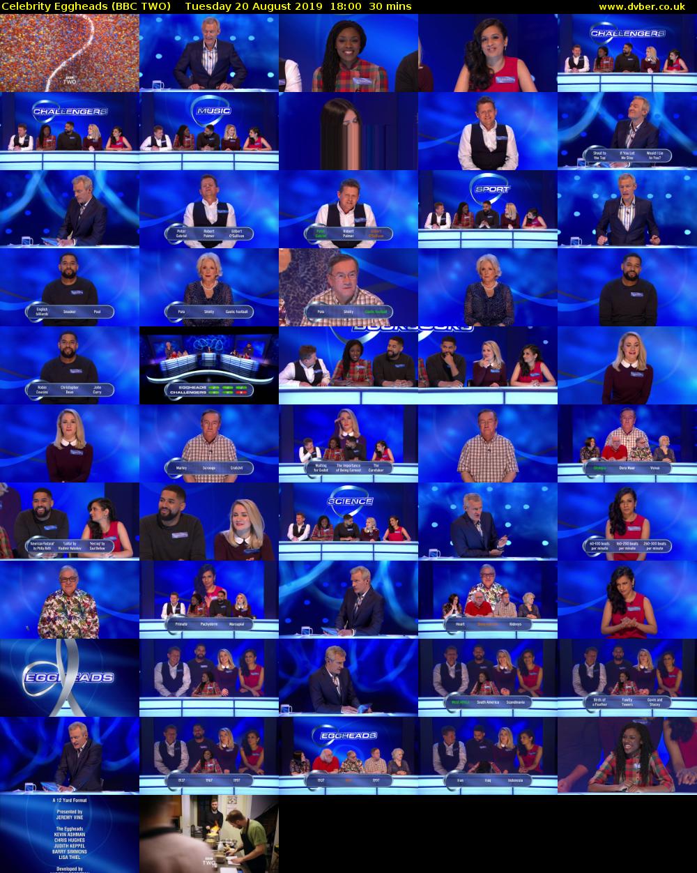 Celebrity Eggheads (BBC TWO) Tuesday 20 August 2019 18:00 - 18:30