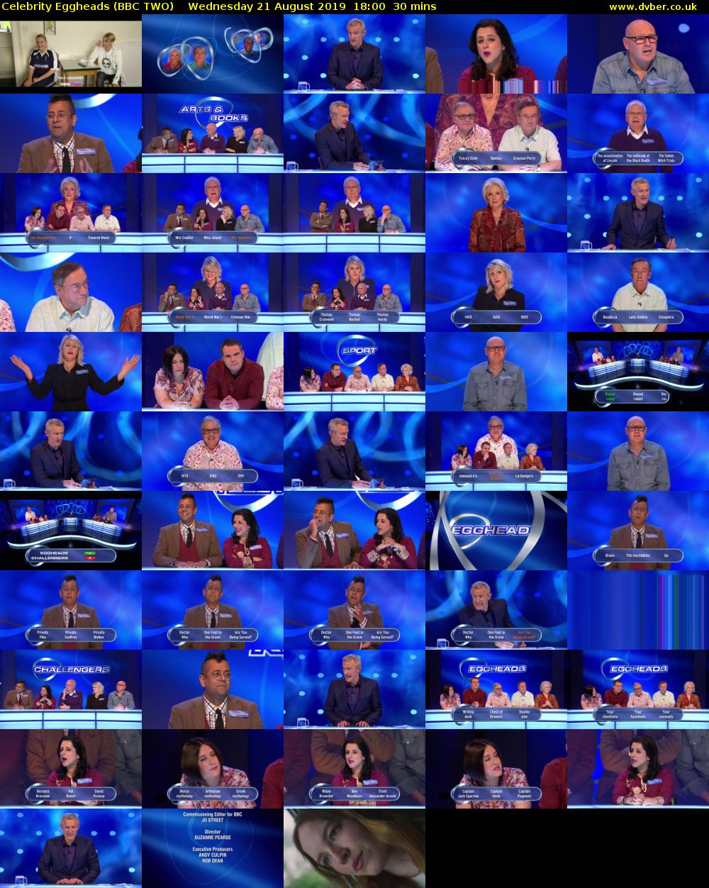 Celebrity Eggheads (BBC TWO) Wednesday 21 August 2019 18:00 - 18:30