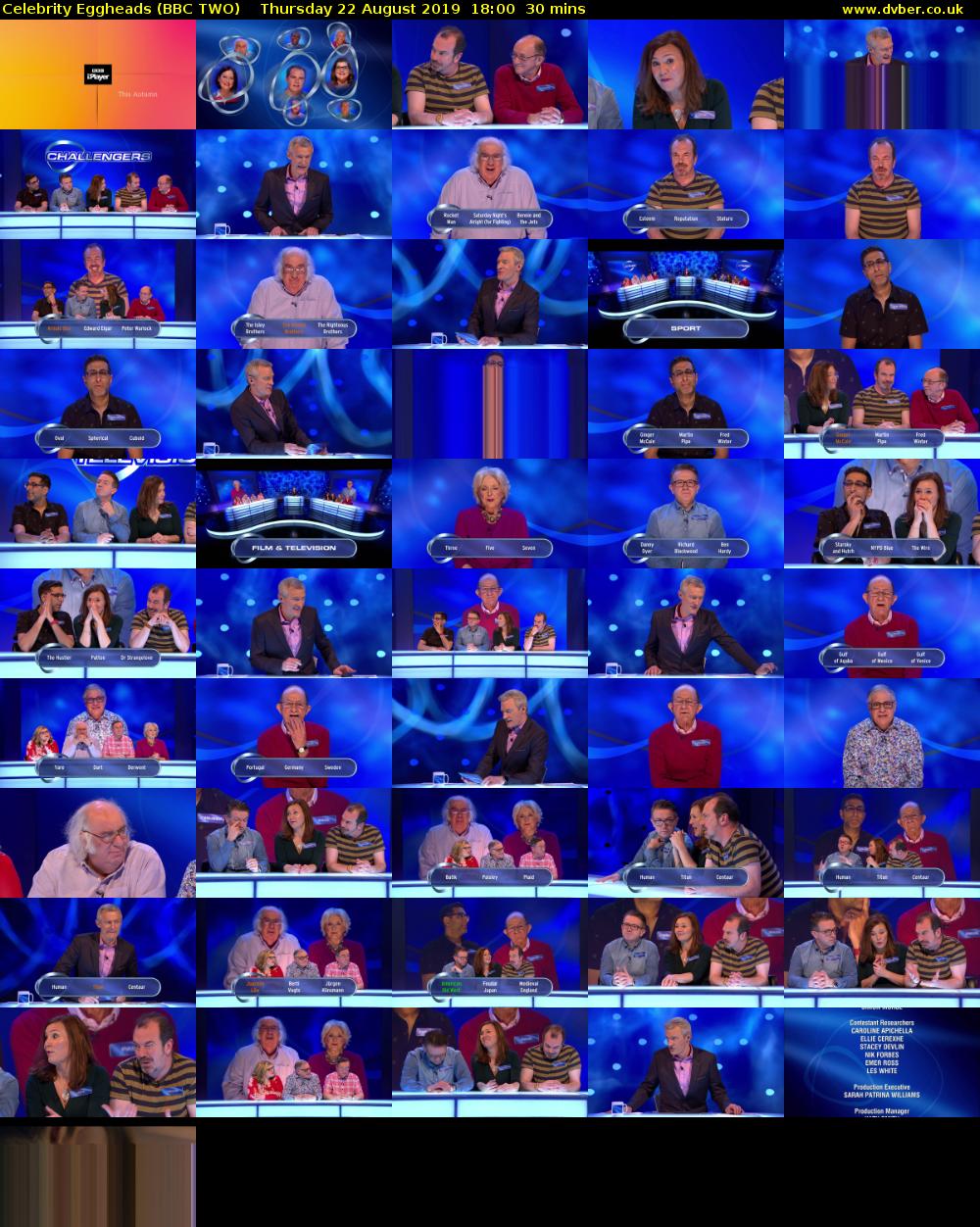 Celebrity Eggheads (BBC TWO) Thursday 22 August 2019 18:00 - 18:30