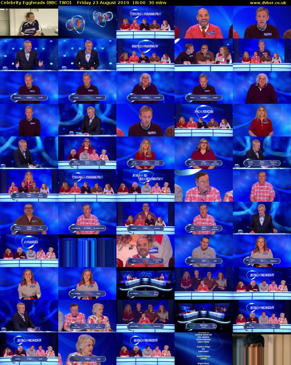Celebrity Eggheads (BBC TWO) Friday 23 August 2019 18:00 - 18:30