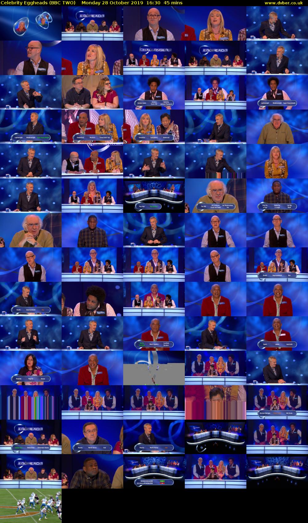 Celebrity Eggheads (BBC TWO) Monday 28 October 2019 16:30 - 17:15