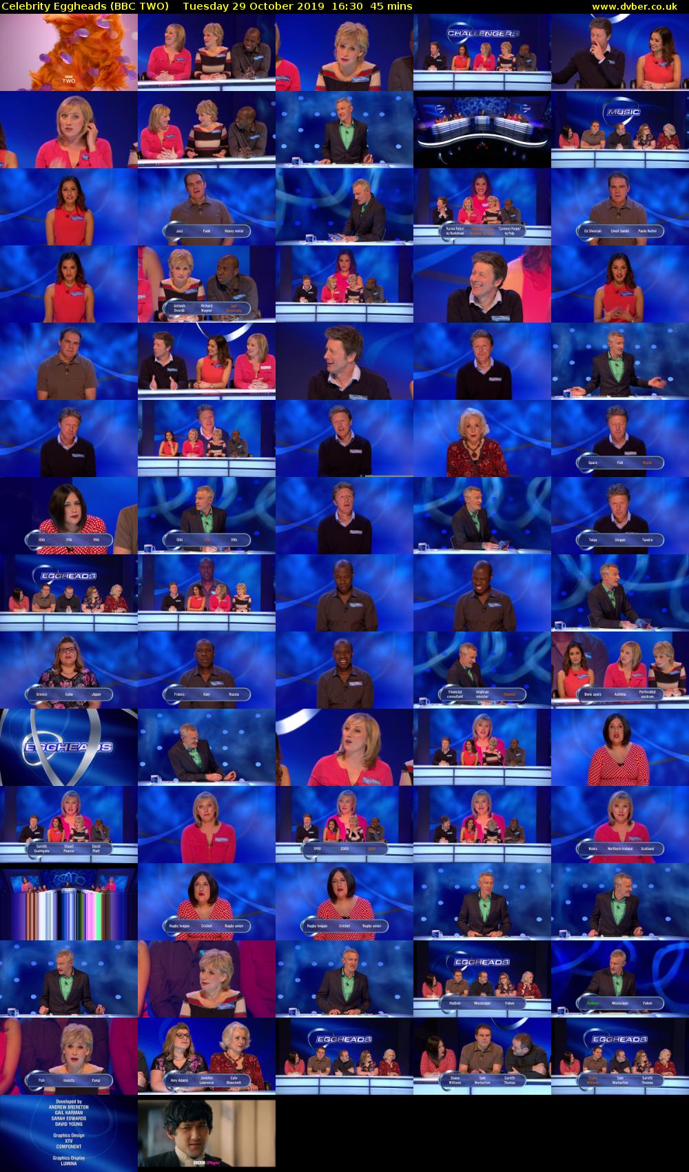 Celebrity Eggheads (BBC TWO) Tuesday 29 October 2019 16:30 - 17:15