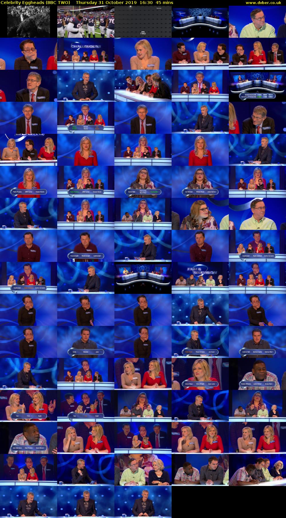 Celebrity Eggheads (BBC TWO) Thursday 31 October 2019 16:30 - 17:15
