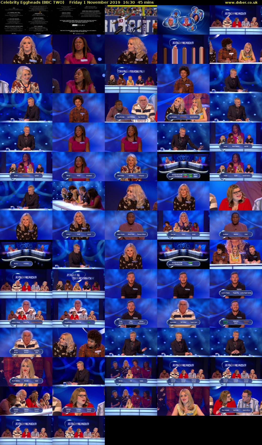 Celebrity Eggheads (BBC TWO) Friday 1 November 2019 16:30 - 17:15
