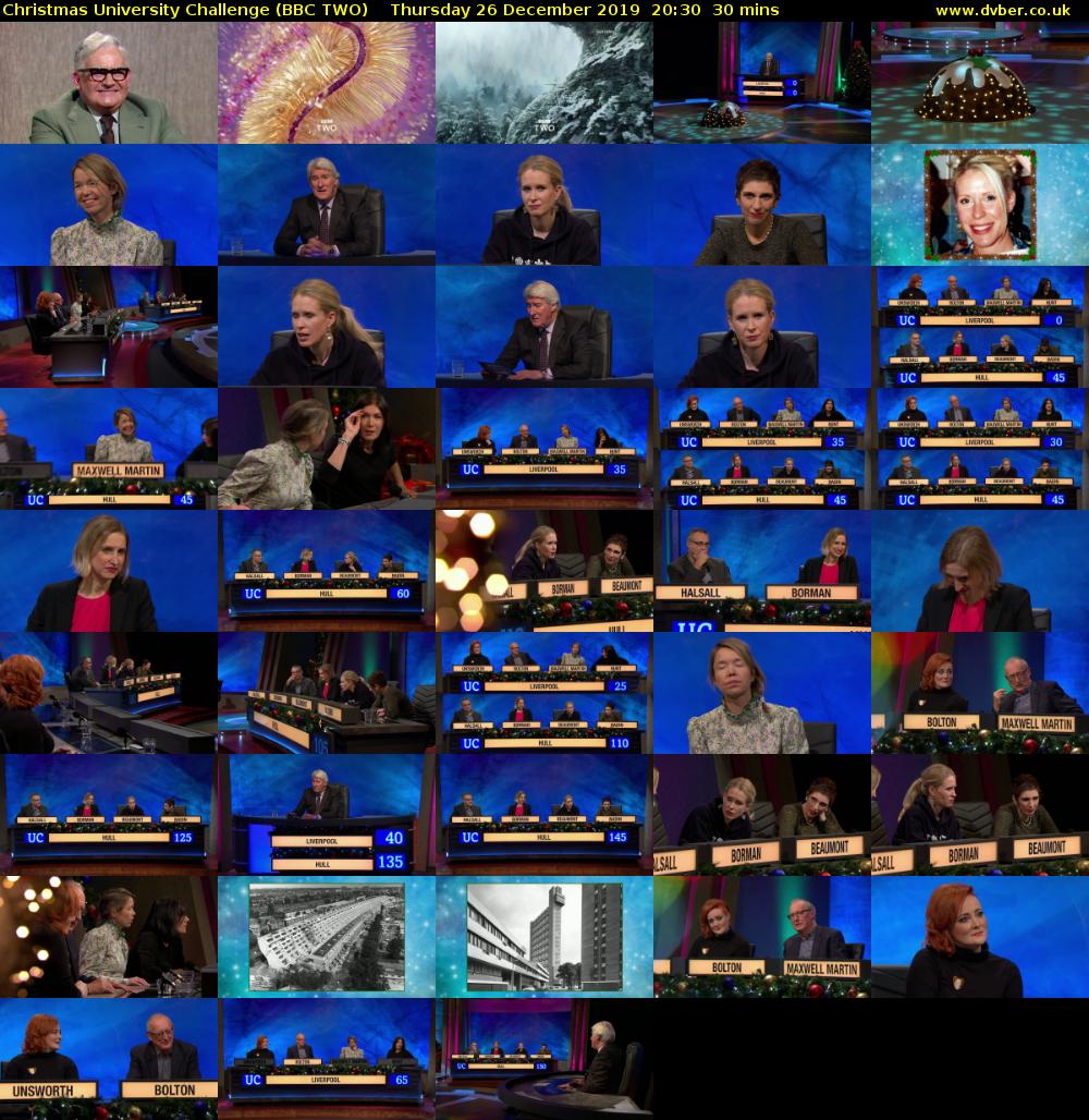 Christmas University Challenge (BBC TWO) Thursday 26 December 2019 20:30 - 21:00
