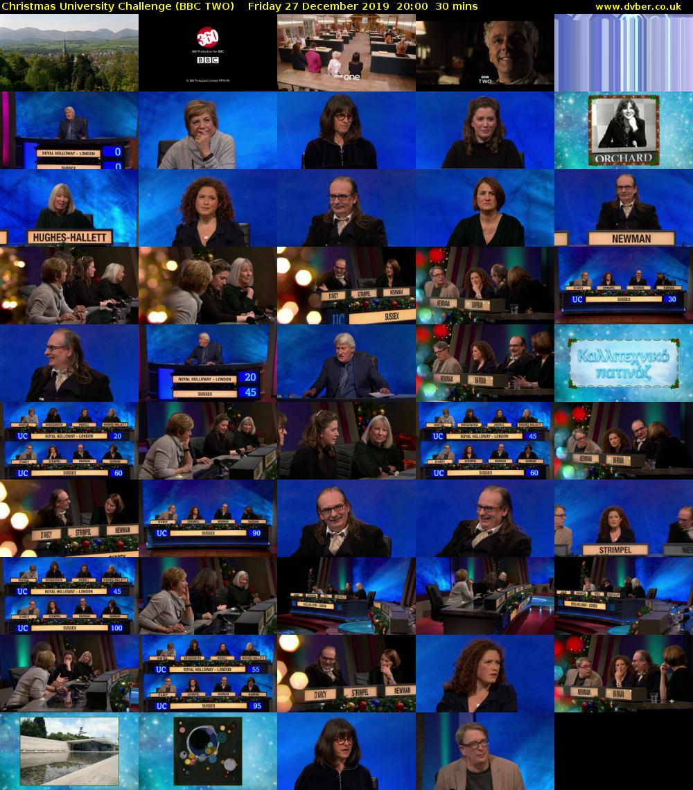 Christmas University Challenge (BBC TWO) Friday 27 December 2019 20:00 - 20:30