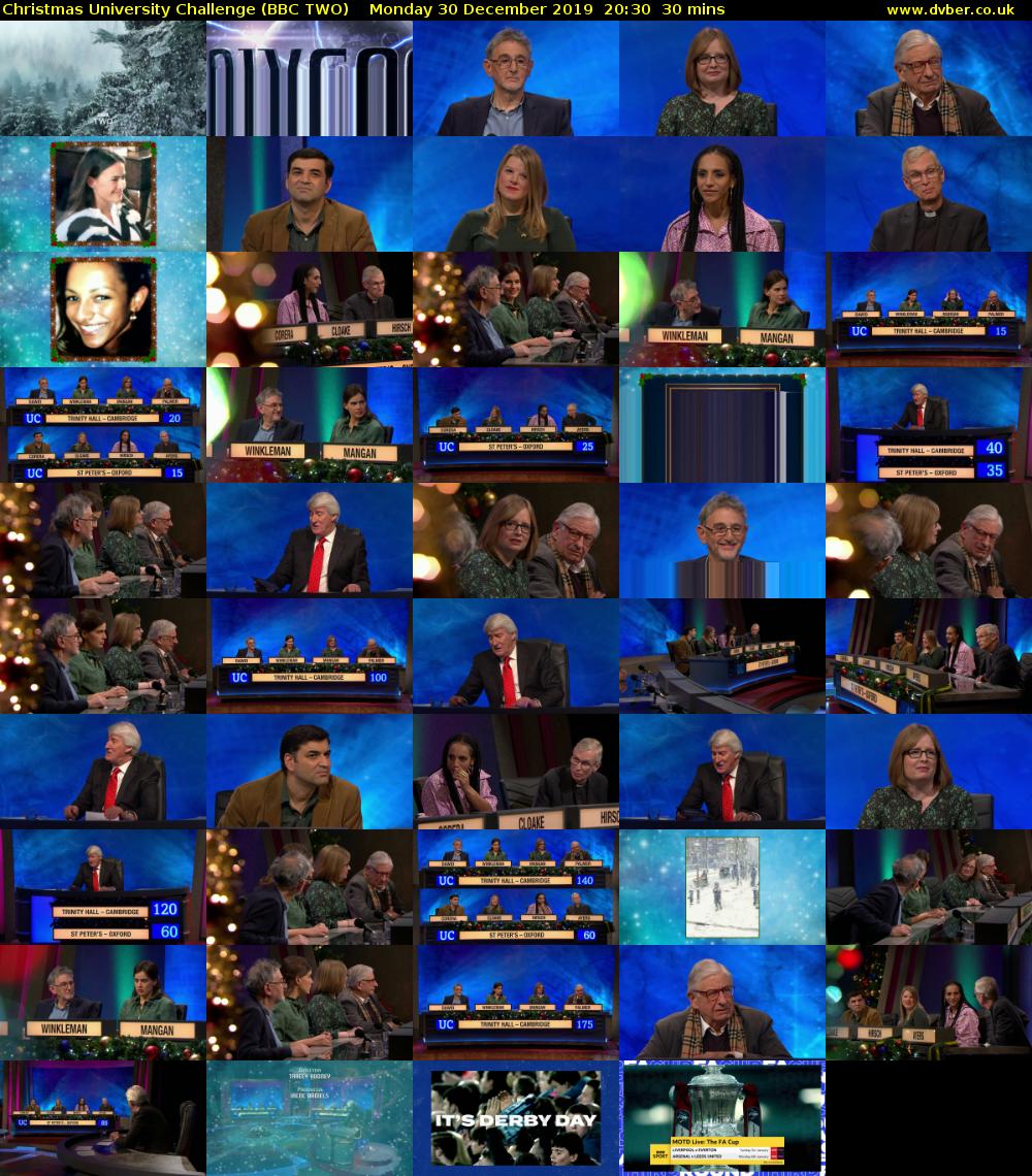 Christmas University Challenge (BBC TWO) Monday 30 December 2019 20:30 - 21:00