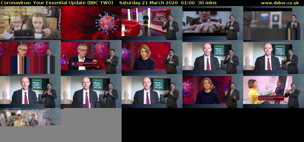 Coronavirus: Your Essential Update (BBC TWO) Saturday 21 March 2020 01:00 - 01:30
