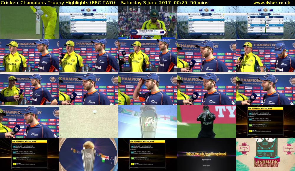 Cricket: Champions Trophy Highlights (BBC TWO) Saturday 3 June 2017 00:25 - 01:15