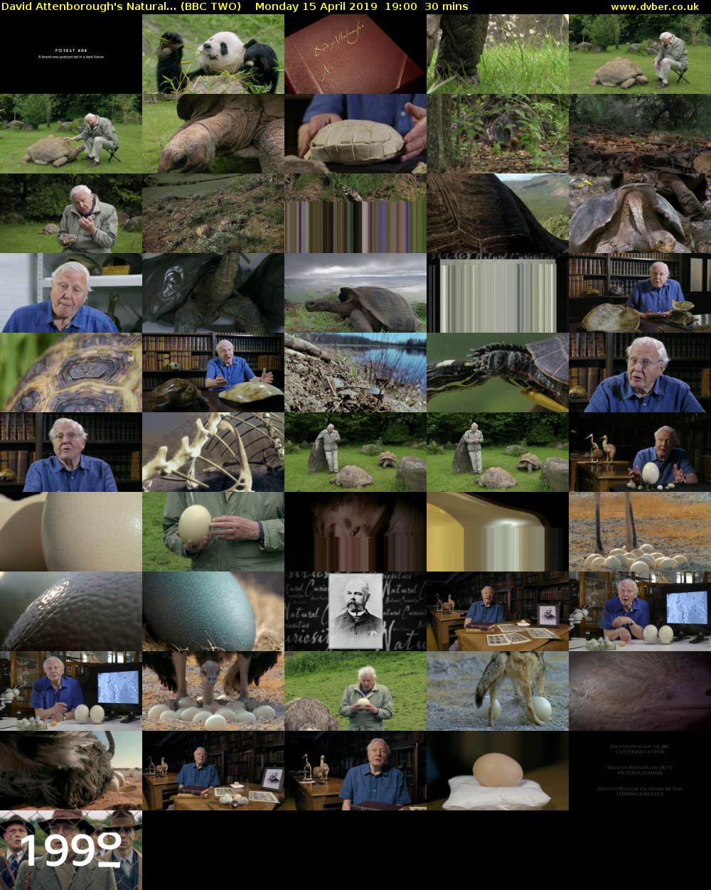 David Attenborough's Natural... (BBC TWO) Monday 15 April 2019 19:00 - 19:30