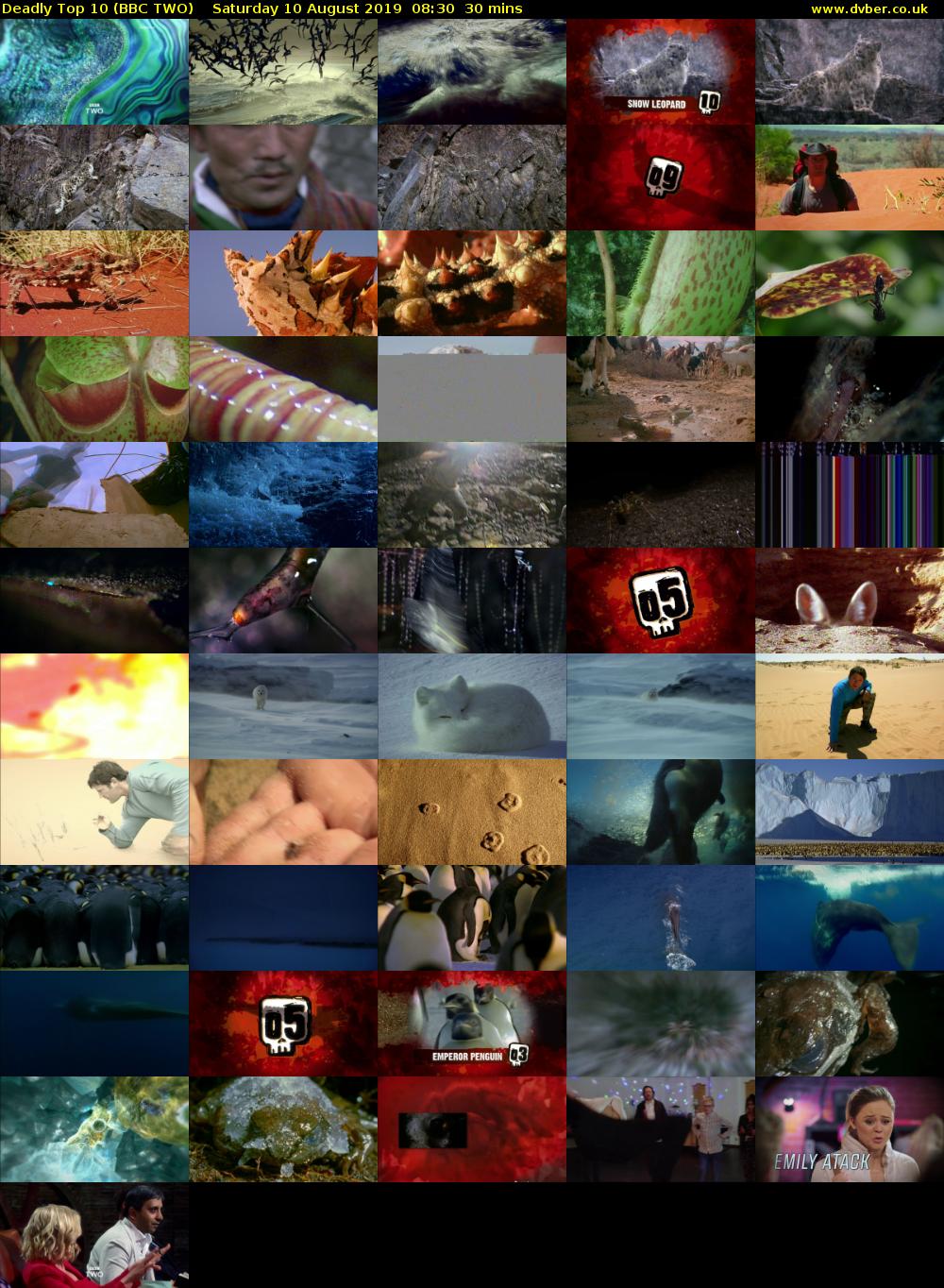 Deadly Top 10 (BBC TWO) Saturday 10 August 2019 08:30 - 09:00