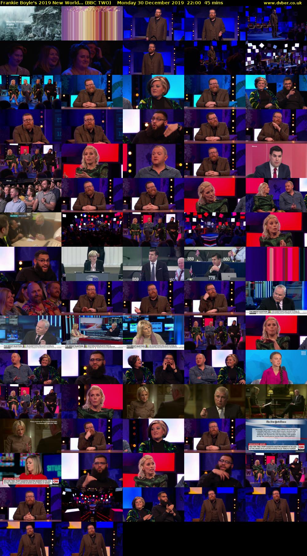 Frankie Boyle's 2019 New World... (BBC TWO) Monday 30 December 2019 22:00 - 22:45