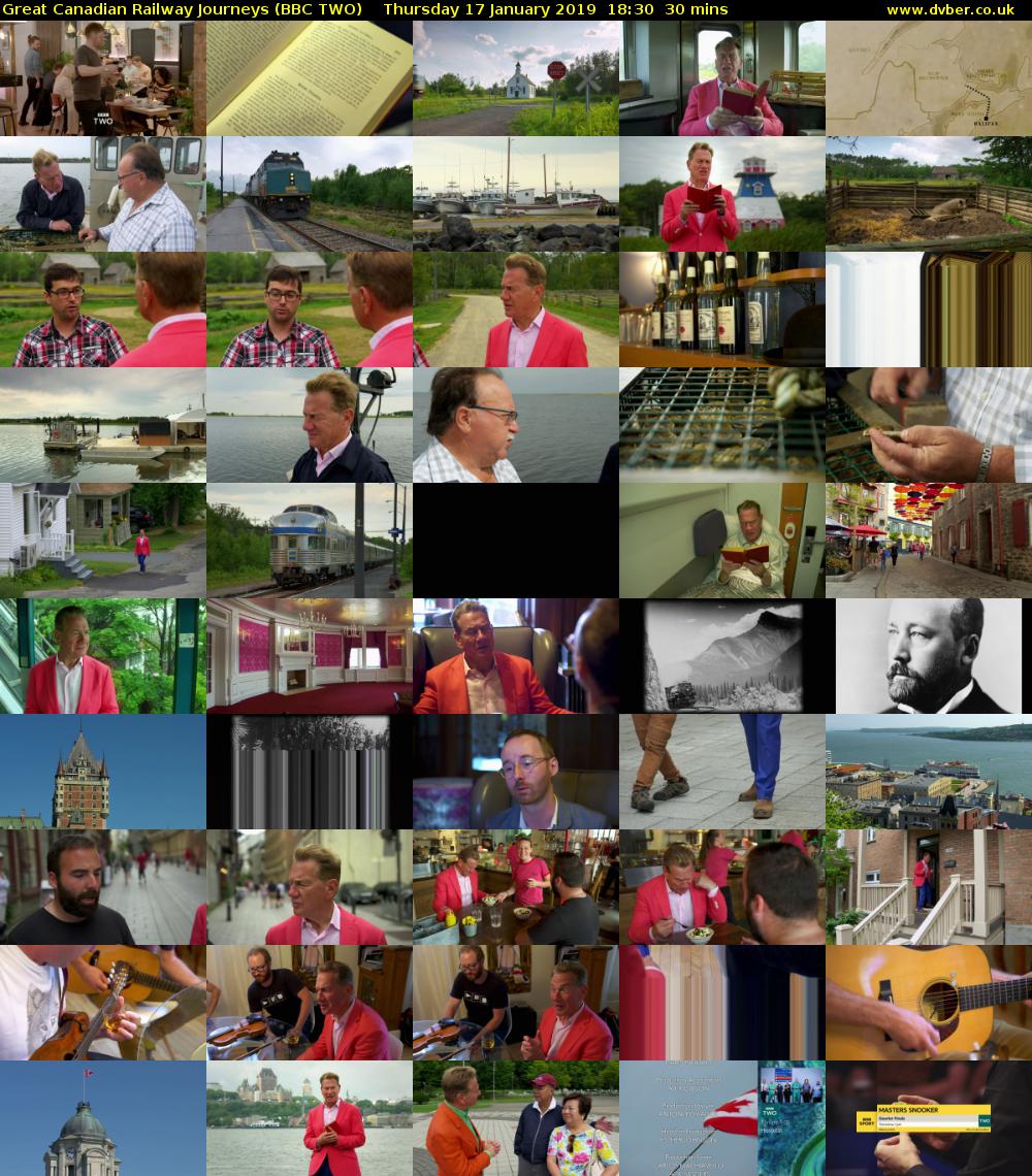 Great Canadian Railway Journeys (BBC TWO) Thursday 17 January 2019 18:30 - 19:00