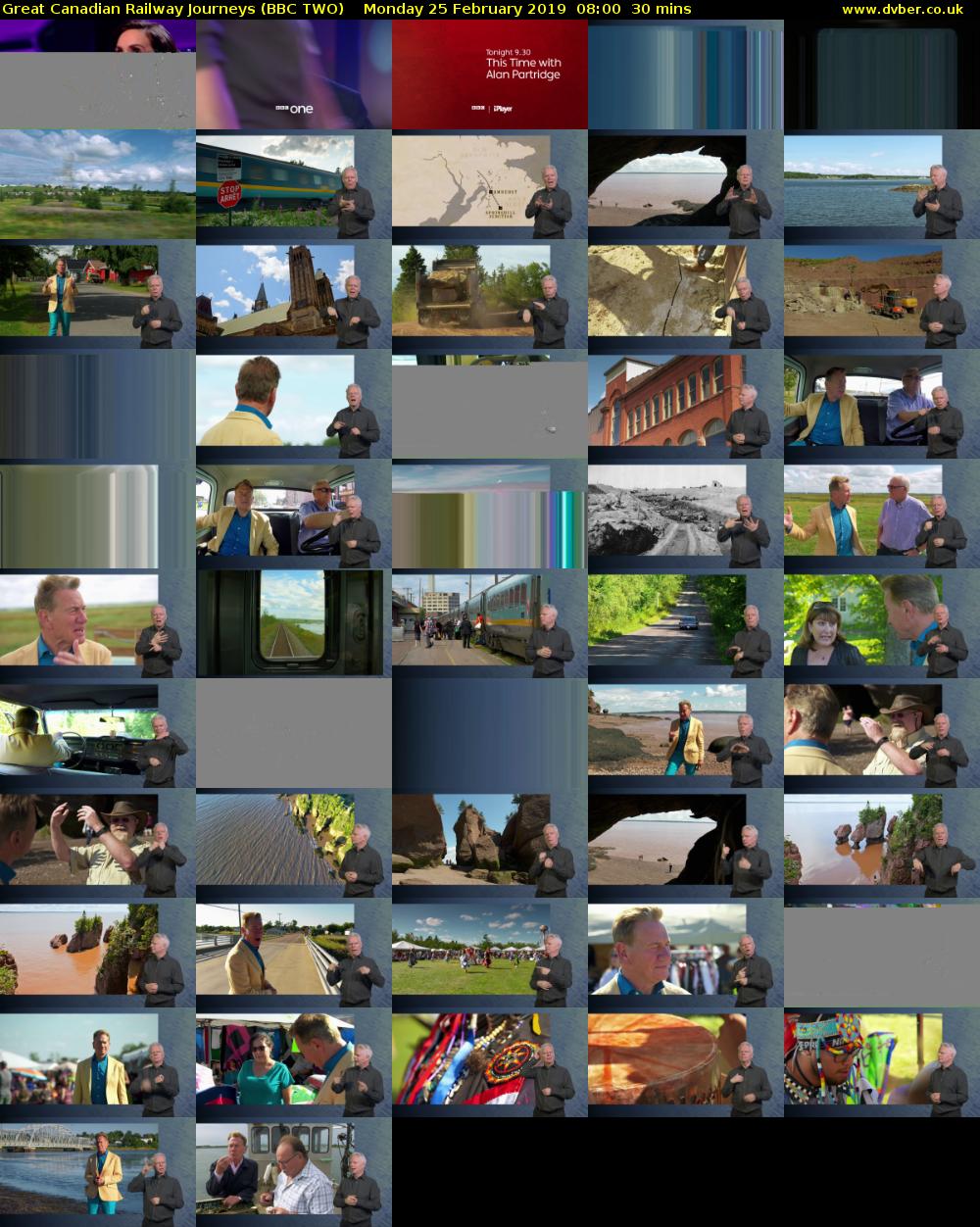 Great Canadian Railway Journeys (BBC TWO) Monday 25 February 2019 08:00 - 08:30