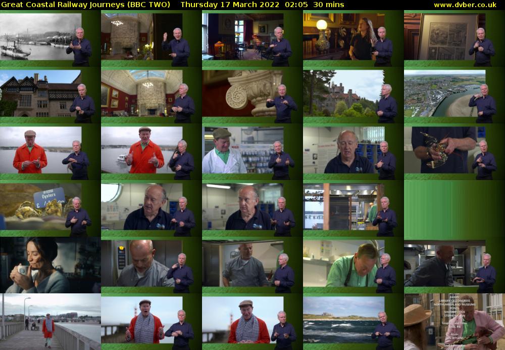 Great Coastal Railway Journeys (BBC TWO) Thursday 17 March 2022 02:05 - 02:35