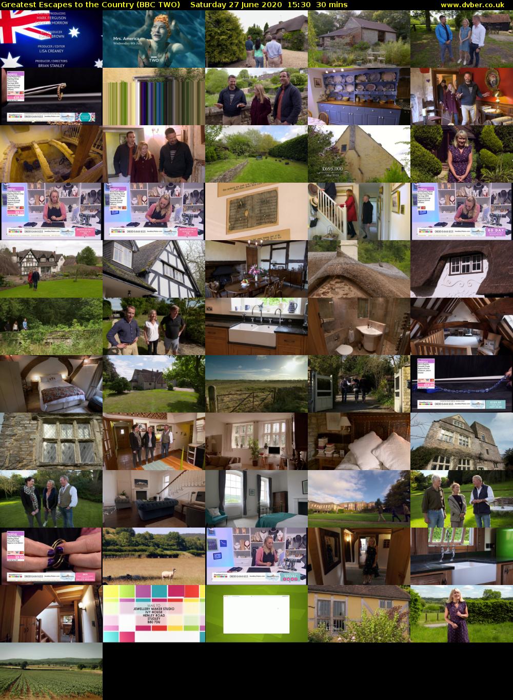 Greatest Escapes to the Country (BBC TWO) Saturday 27 June 2020 15:30 - 16:00