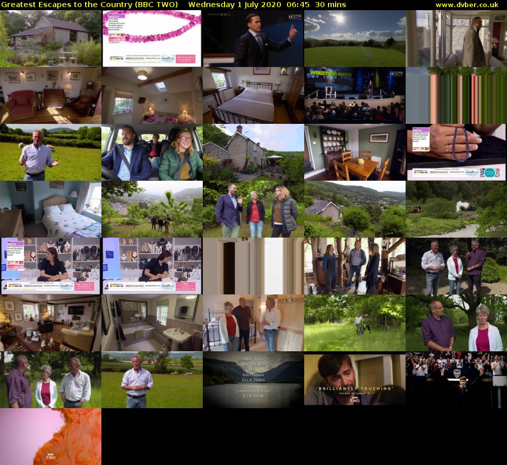 Greatest Escapes to the Country (BBC TWO) Wednesday 1 July 2020 06:45 - 07:15