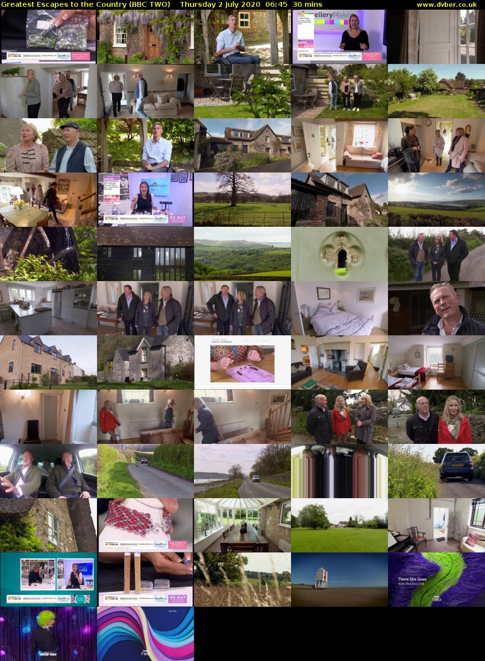 Greatest Escapes to the Country (BBC TWO) Thursday 2 July 2020 06:45 - 07:15