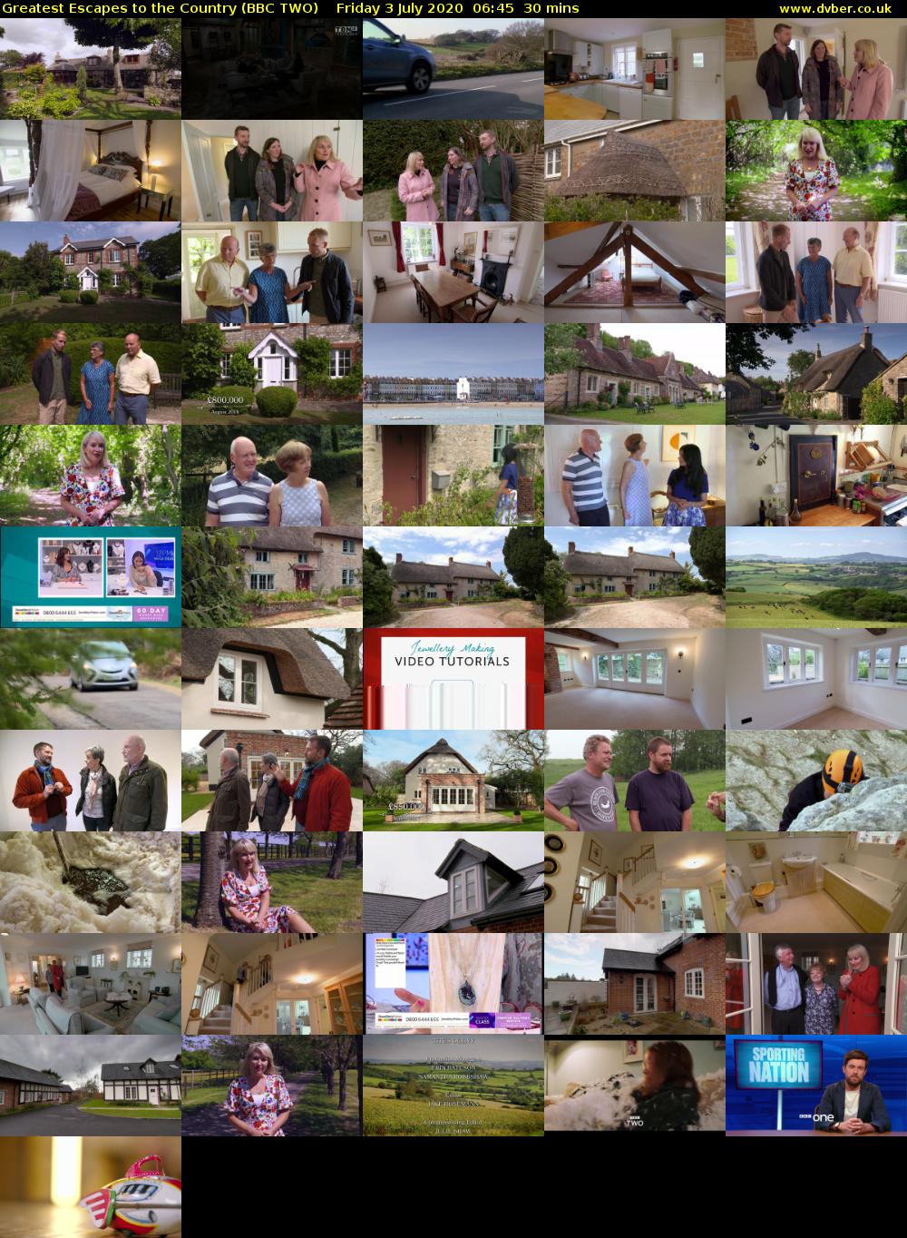 Greatest Escapes to the Country (BBC TWO) Friday 3 July 2020 06:45 - 07:15