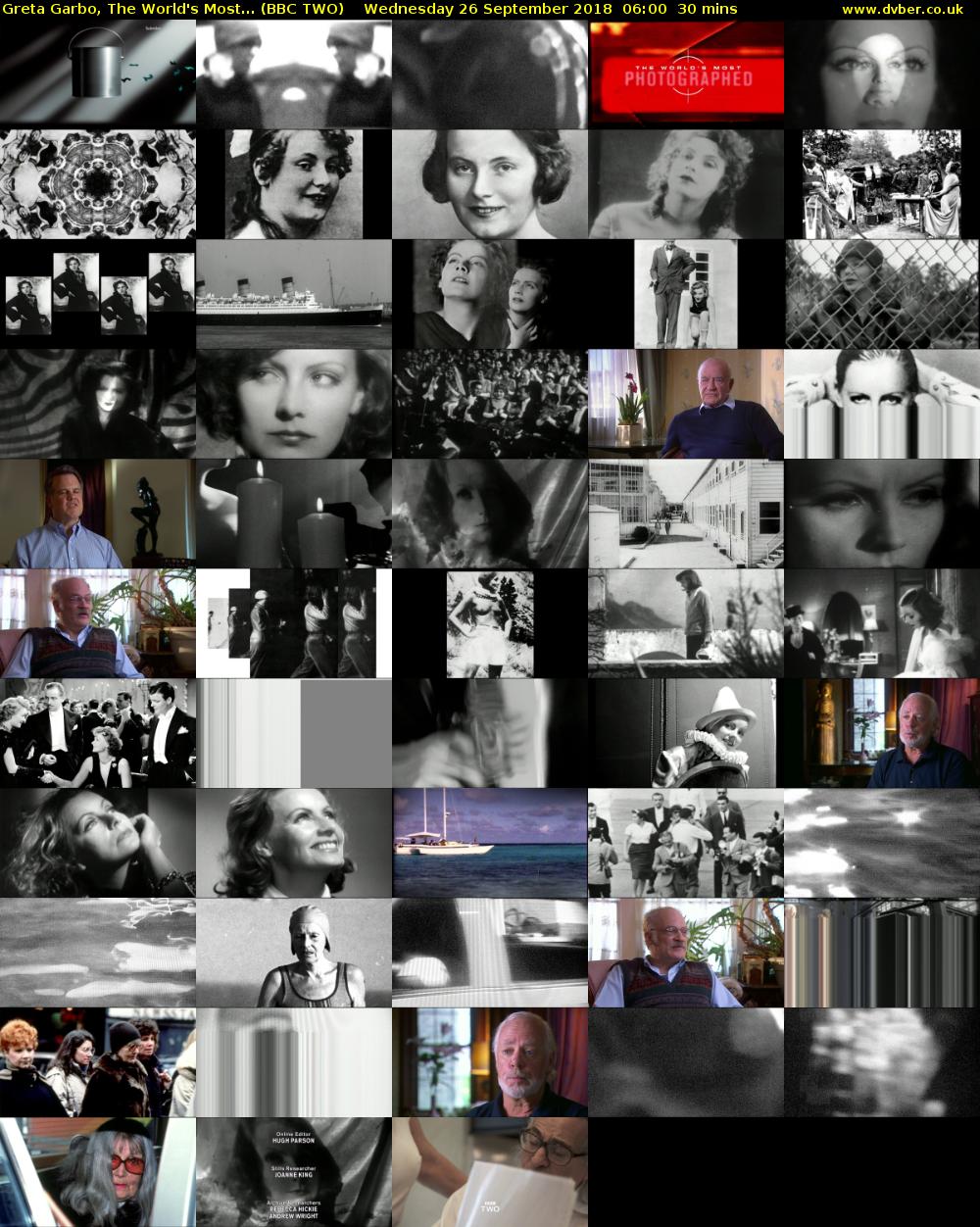 Greta Garbo, The World's Most... (BBC TWO) Wednesday 26 September 2018 06:00 - 06:30