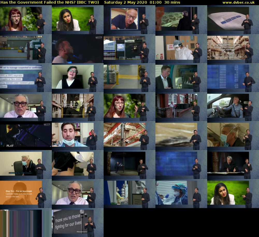 Has the Government Failed the NHS? (BBC TWO) Saturday 2 May 2020 01:00 - 01:30
