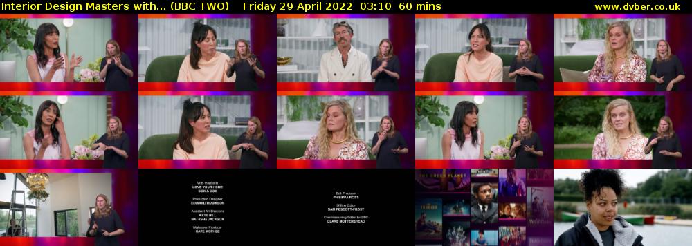 Interior Design Masters with... (BBC TWO) Friday 29 April 2022 03:10 - 04:10