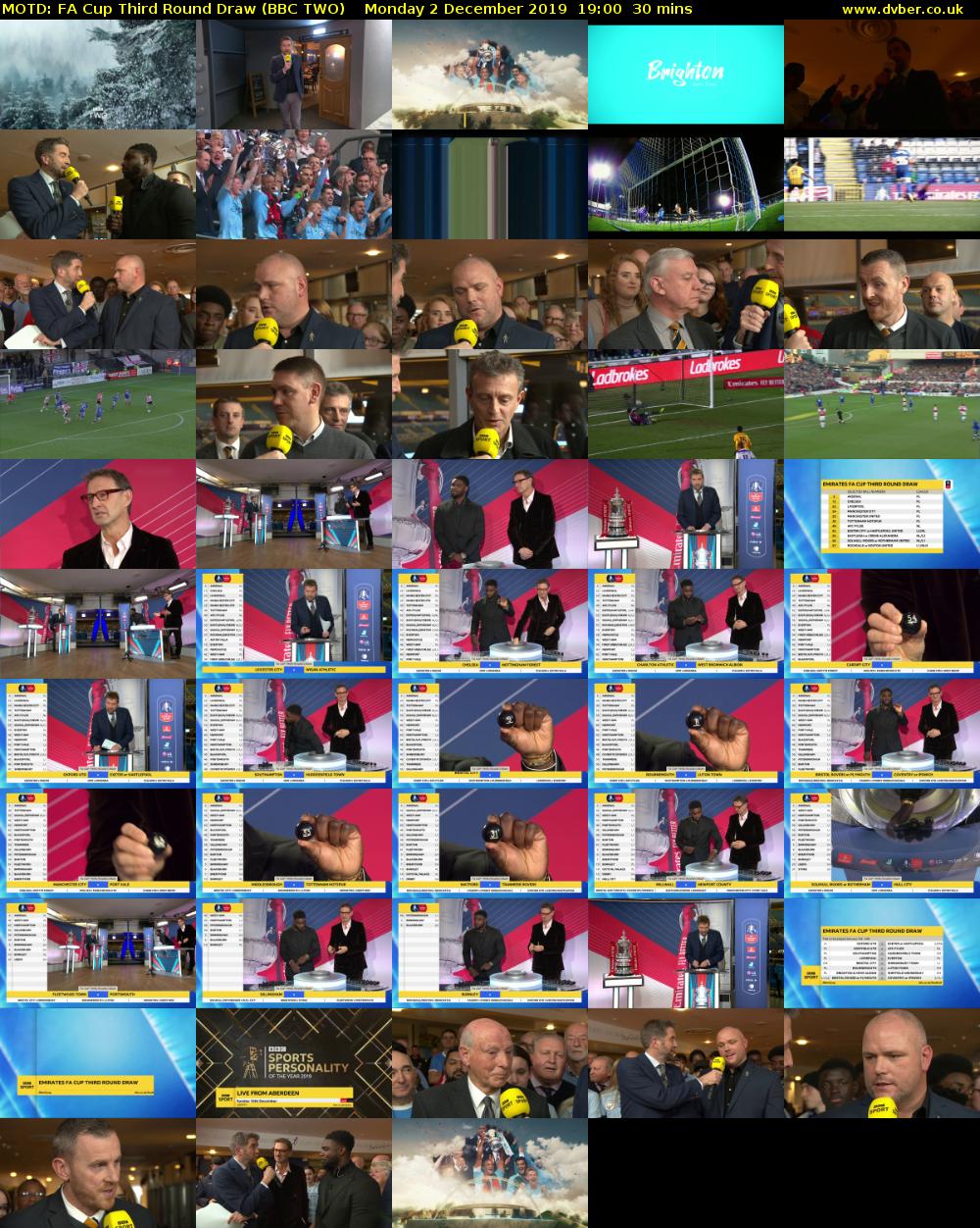 MOTD: FA Cup Third Round Draw (BBC TWO) Monday 2 December 2019 19:00 - 19:30