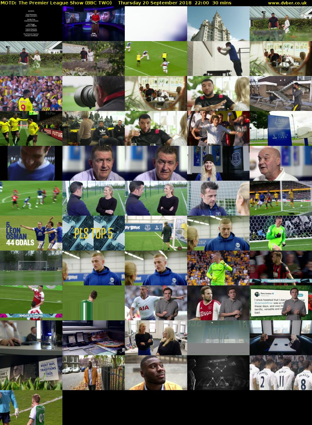 MOTD: The Premier League Show (BBC TWO) Thursday 20 September 2018 22:00 - 22:30