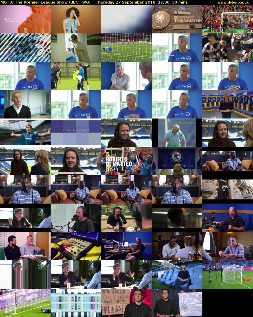 MOTD: The Premier League Show (BBC TWO) Thursday 27 September 2018 22:00 - 22:30