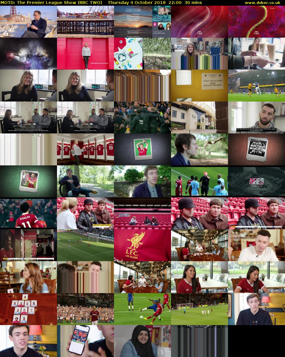 MOTD: The Premier League Show (BBC TWO) Thursday 4 October 2018 22:00 - 22:30