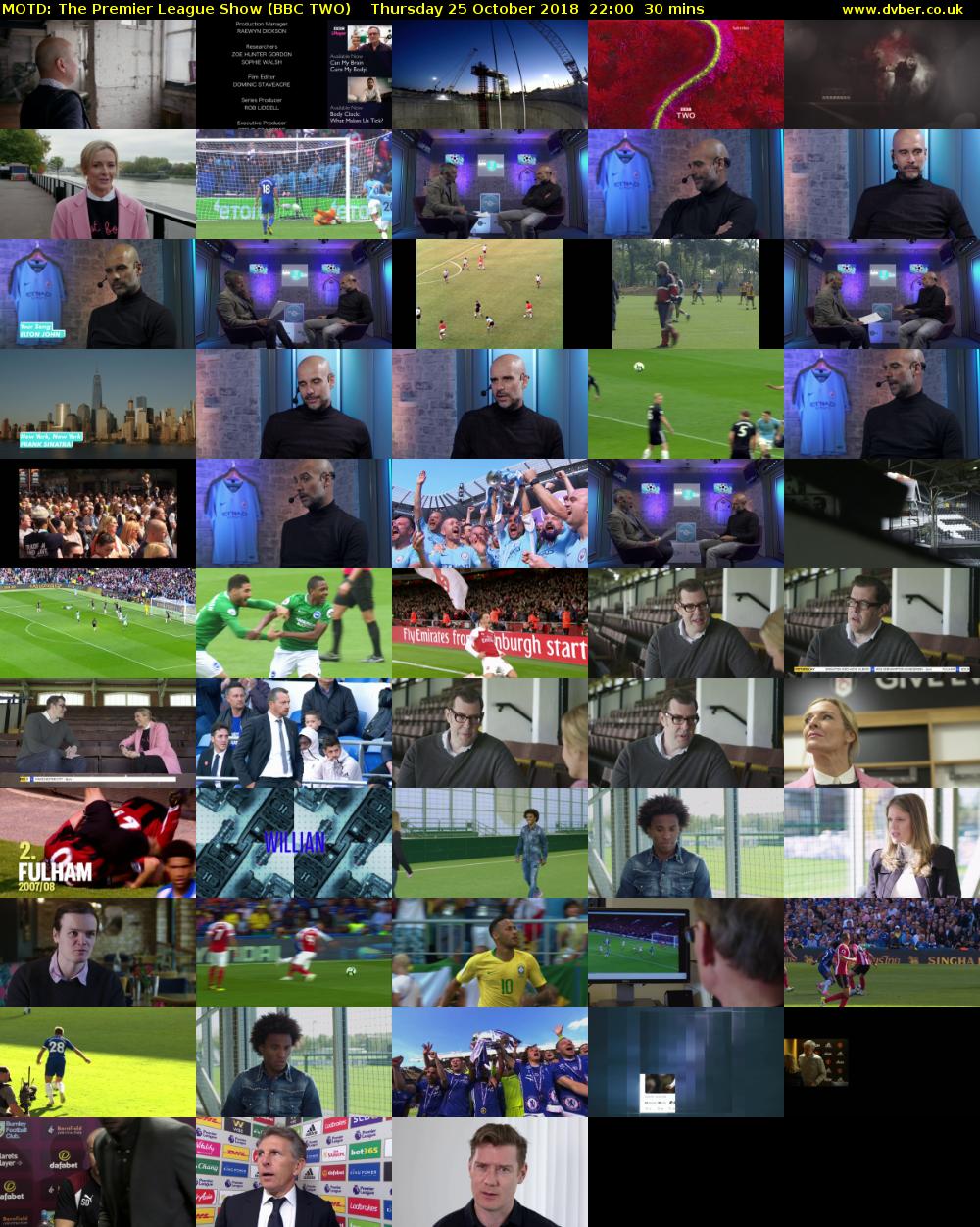 MOTD: The Premier League Show (BBC TWO) Thursday 25 October 2018 22:00 - 22:30
