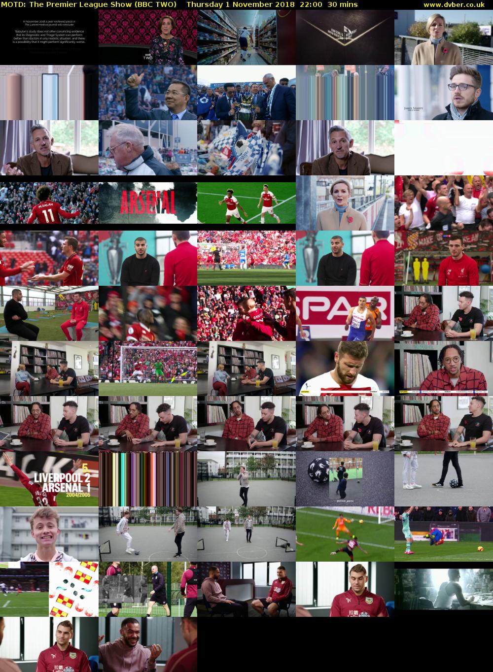 MOTD: The Premier League Show (BBC TWO) Thursday 1 November 2018 22:00 - 22:30