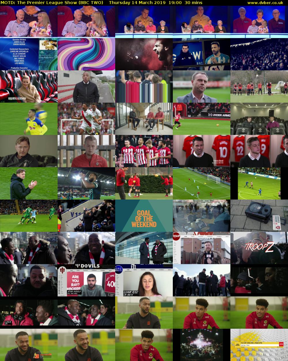 MOTD: The Premier League Show (BBC TWO) Thursday 14 March 2019 19:00 - 19:30
