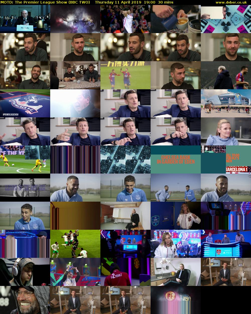 MOTD: The Premier League Show (BBC TWO) Thursday 11 April 2019 19:00 - 19:30