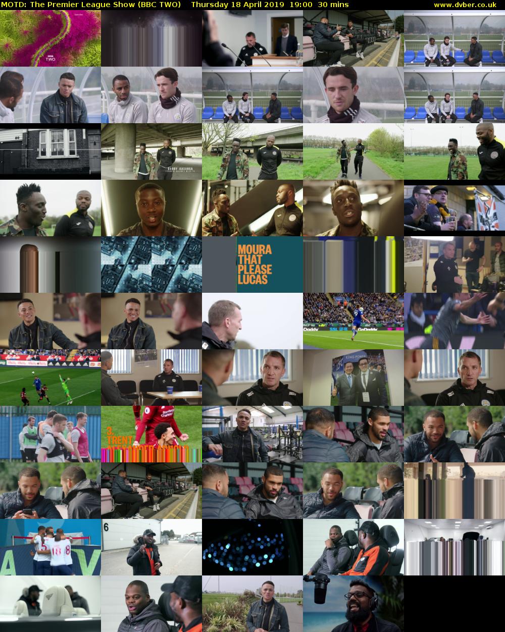 MOTD: The Premier League Show (BBC TWO) Thursday 18 April 2019 19:00 - 19:30