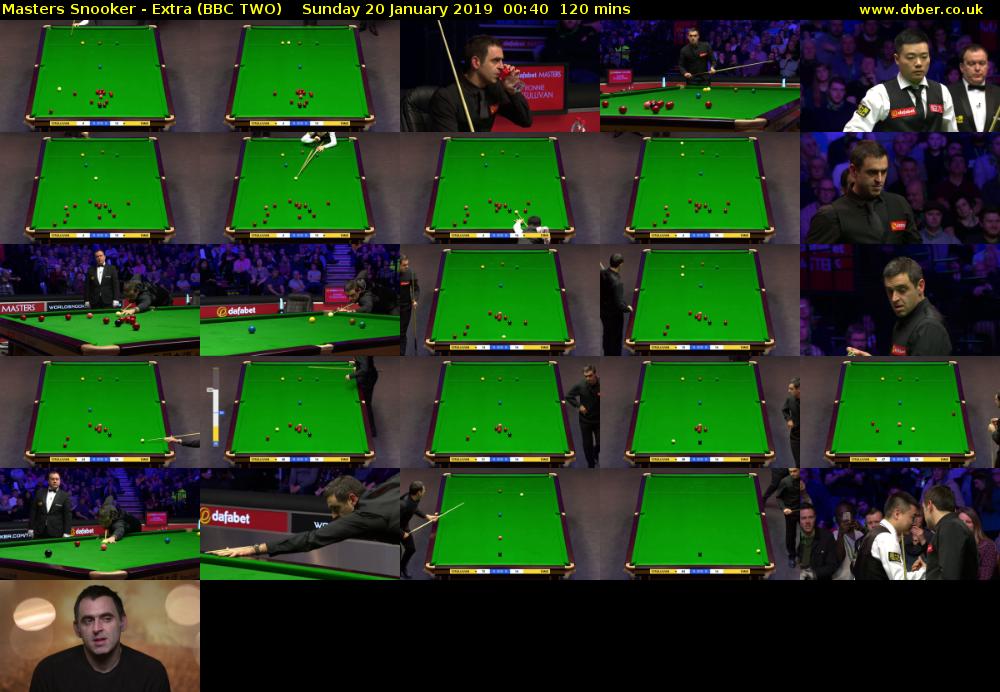 Masters Snooker - Extra (BBC TWO) Sunday 20 January 2019 00:40 - 02:40